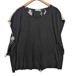 Bailey 44 Kimono Layered Silk Blouse Womens Black Cream Floral Cap Sleeve Size L